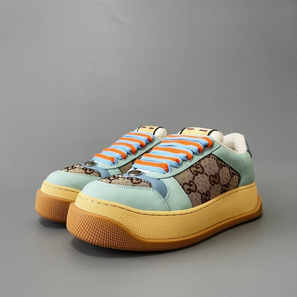 Aurora Custom Gucci Screener "Chunky Platform" GG Supreme Canvas & Light Blue Suede Sneaker (Women's Edition)