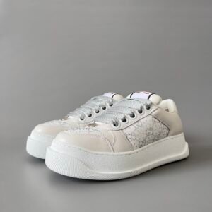 Aurora Custom Gucci Screener "Chunky Platform" Crystal GG Canvas & White Leather Sneaker (Women's Edition)