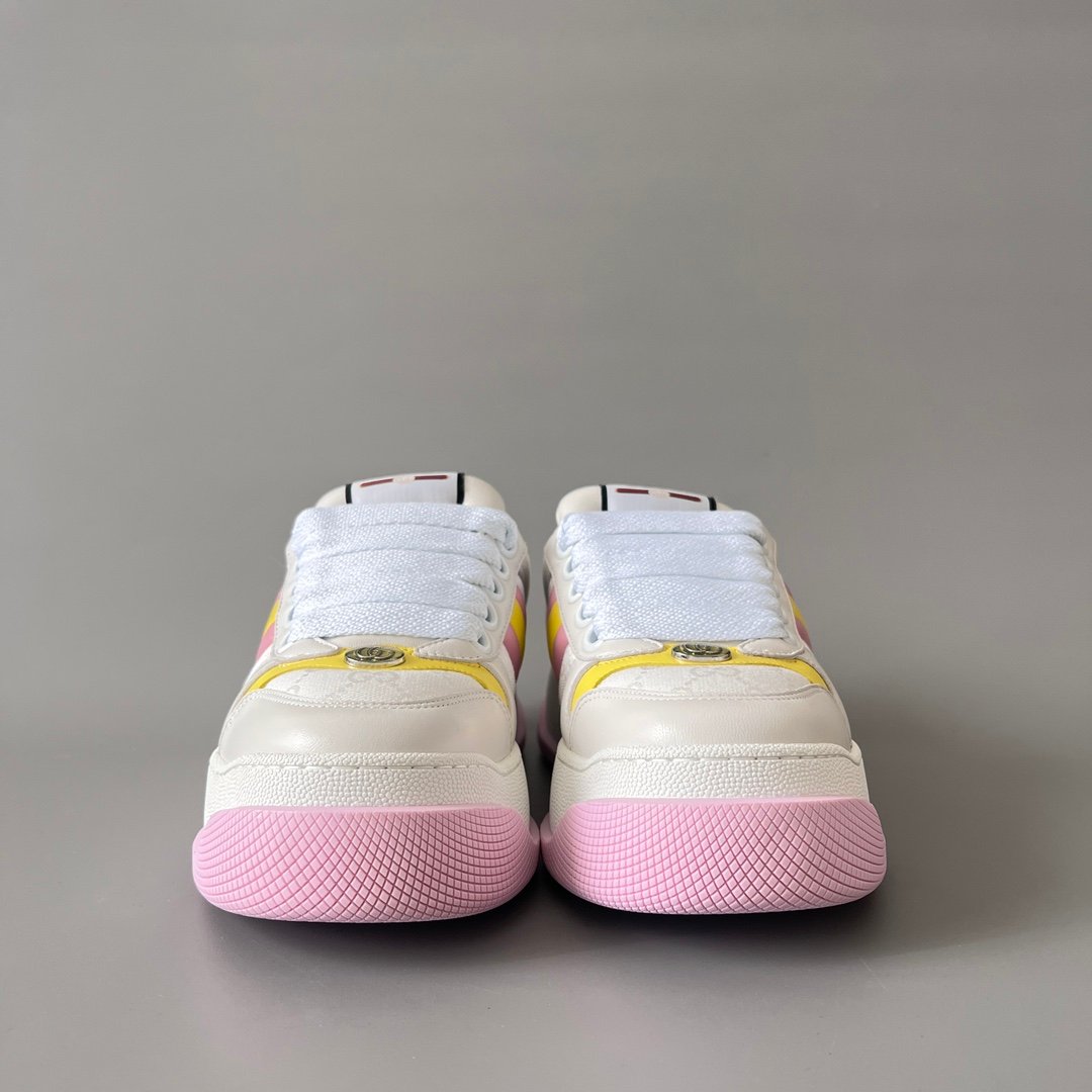 Aurora Custom Gucci Screener "Chunky Platform" White GG Canvas with Pink & Yellow Accents (Women's Edition) - Image 2