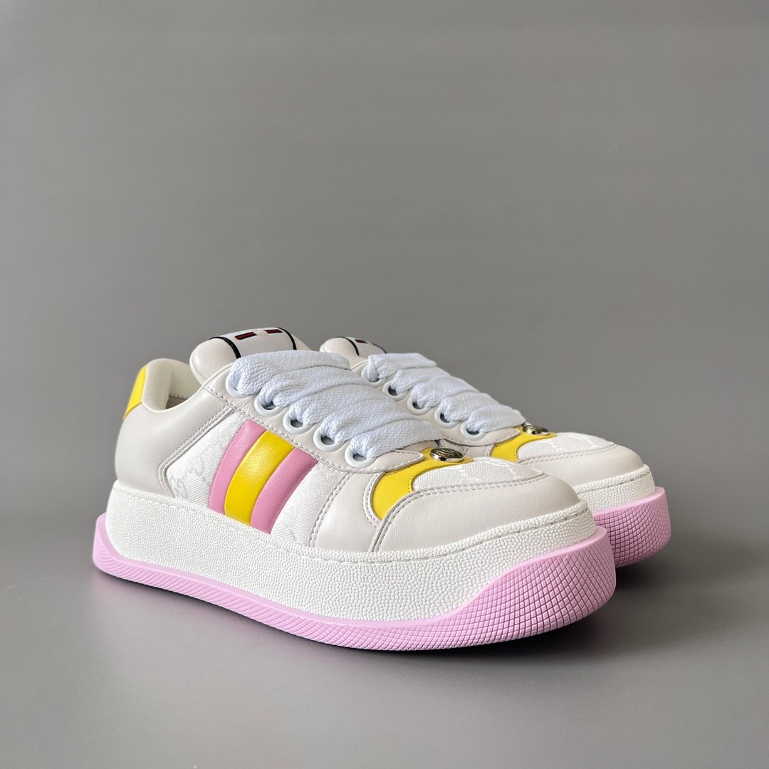 Aurora Custom Gucci Screener "Chunky Platform" White GG Canvas with Pink & Yellow Accents (Women's Edition) - Image 3
