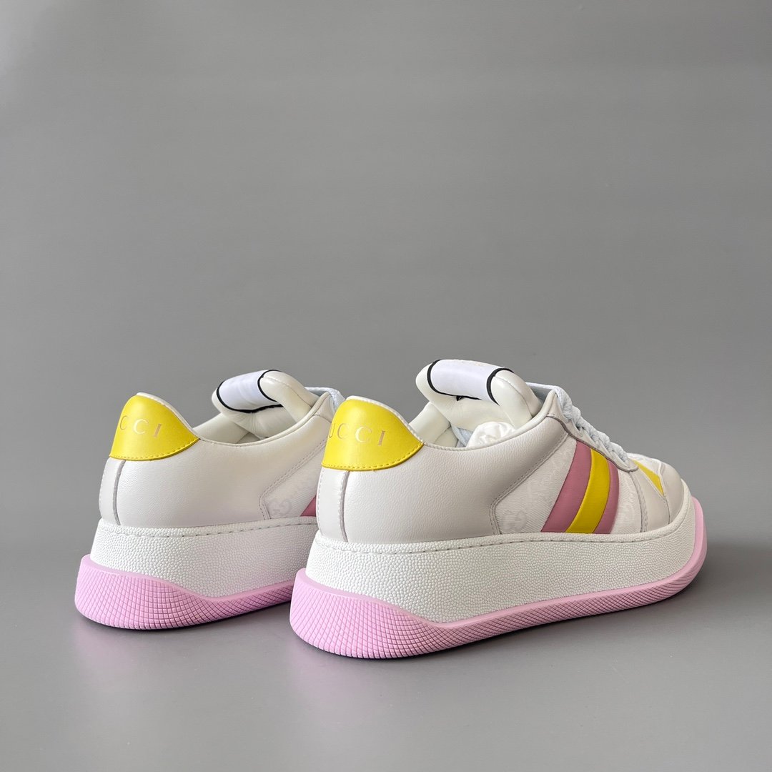 Aurora Custom Gucci Screener "Chunky Platform" White GG Canvas with Pink & Yellow Accents (Women's Edition) - Image 4