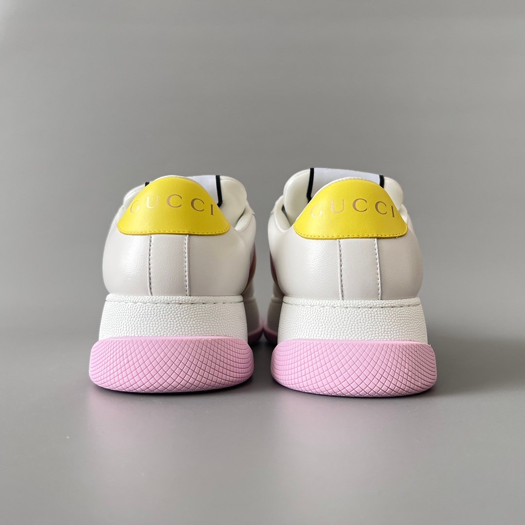 Aurora Custom Gucci Screener "Chunky Platform" White GG Canvas with Pink & Yellow Accents (Women's Edition) - Image 5
