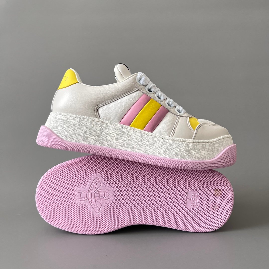 Aurora Custom Gucci Screener "Chunky Platform" White GG Canvas with Pink & Yellow Accents (Women's Edition) - Image 6