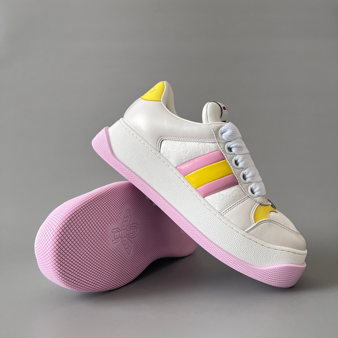 Aurora Custom Gucci Screener "Chunky Platform" White GG Canvas with Pink & Yellow Accents (Women's Edition) - Image 7