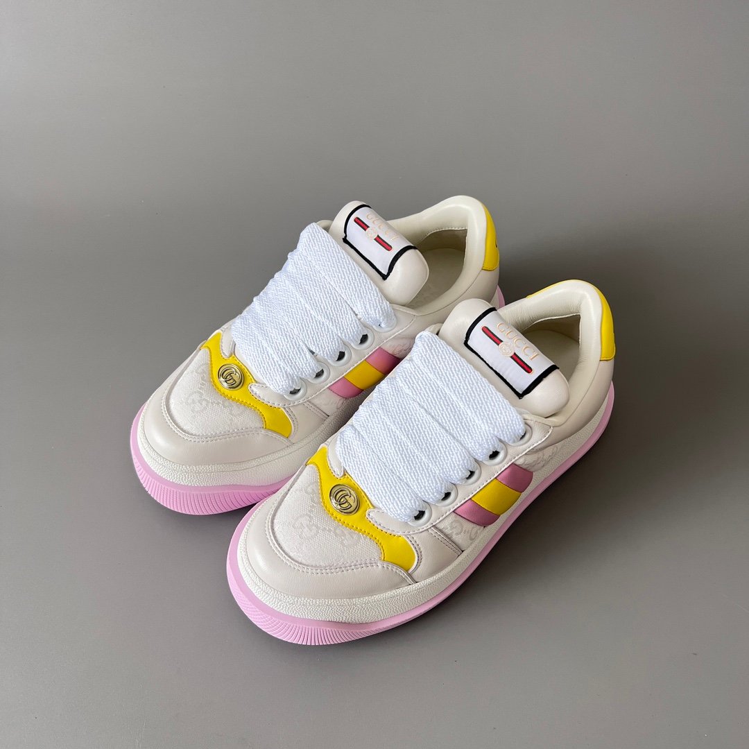 Aurora Custom Gucci Screener "Chunky Platform" White GG Canvas with Pink & Yellow Accents (Women's Edition) - Image 8