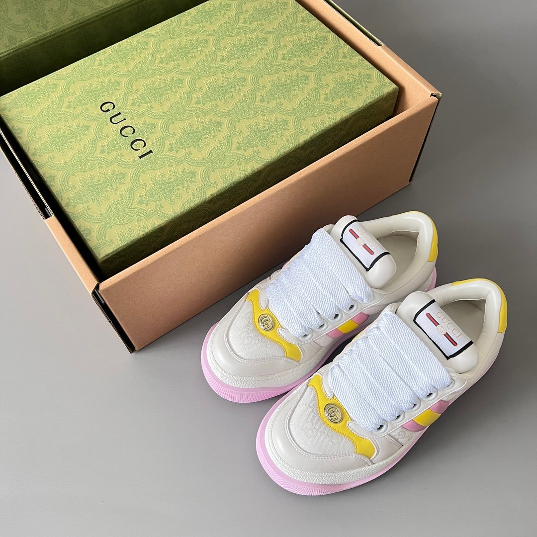 Aurora Custom Gucci Screener "Chunky Platform" White GG Canvas with Pink & Yellow Accents (Women's Edition) - Image 9