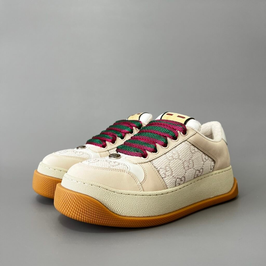 Aurora Custom Gucci Screener "Chunky Platform" White GG Canvas & Cream Suede Sneaker (Women's Edition)