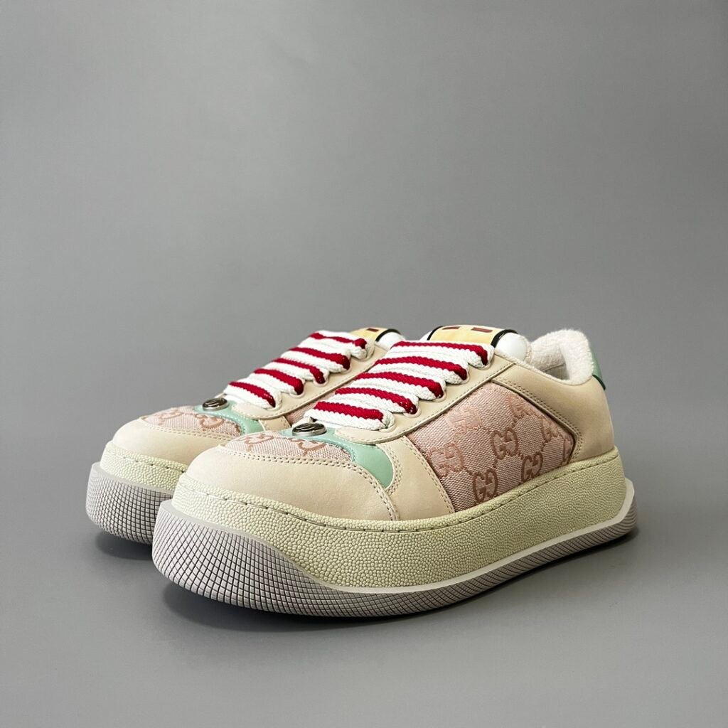 Aurora Custom Gucci Screener "Chunky Platform" Pink GG Canvas & Mint Green Sneaker (Women's Edition)