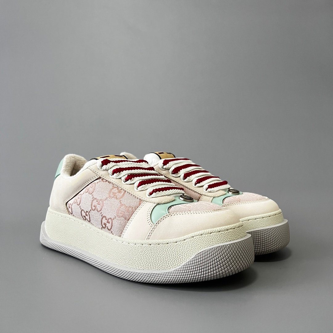 Aurora Custom Gucci Screener "Chunky Platform" Pink GG Canvas & Mint Green Sneaker (Women's Edition) - Image 3