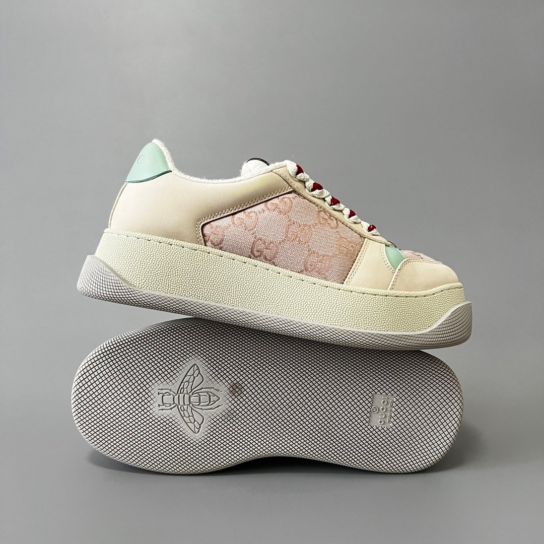 Aurora Custom Gucci Screener "Chunky Platform" Pink GG Canvas & Mint Green Sneaker (Women's Edition) - Image 6