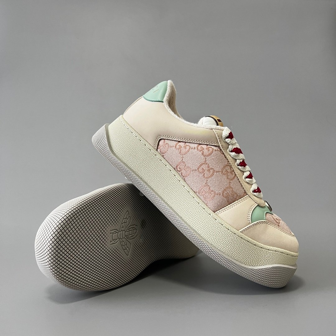 Aurora Custom Gucci Screener "Chunky Platform" Pink GG Canvas & Mint Green Sneaker (Women's Edition) - Image 7