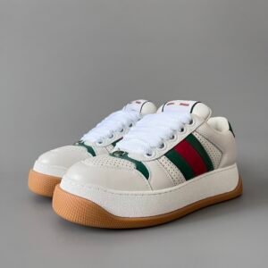 Aurora Custom Gucci Screener "Chunky Platform" Ivory Leather Sneaker with Web Stripe (Unisex Edition)