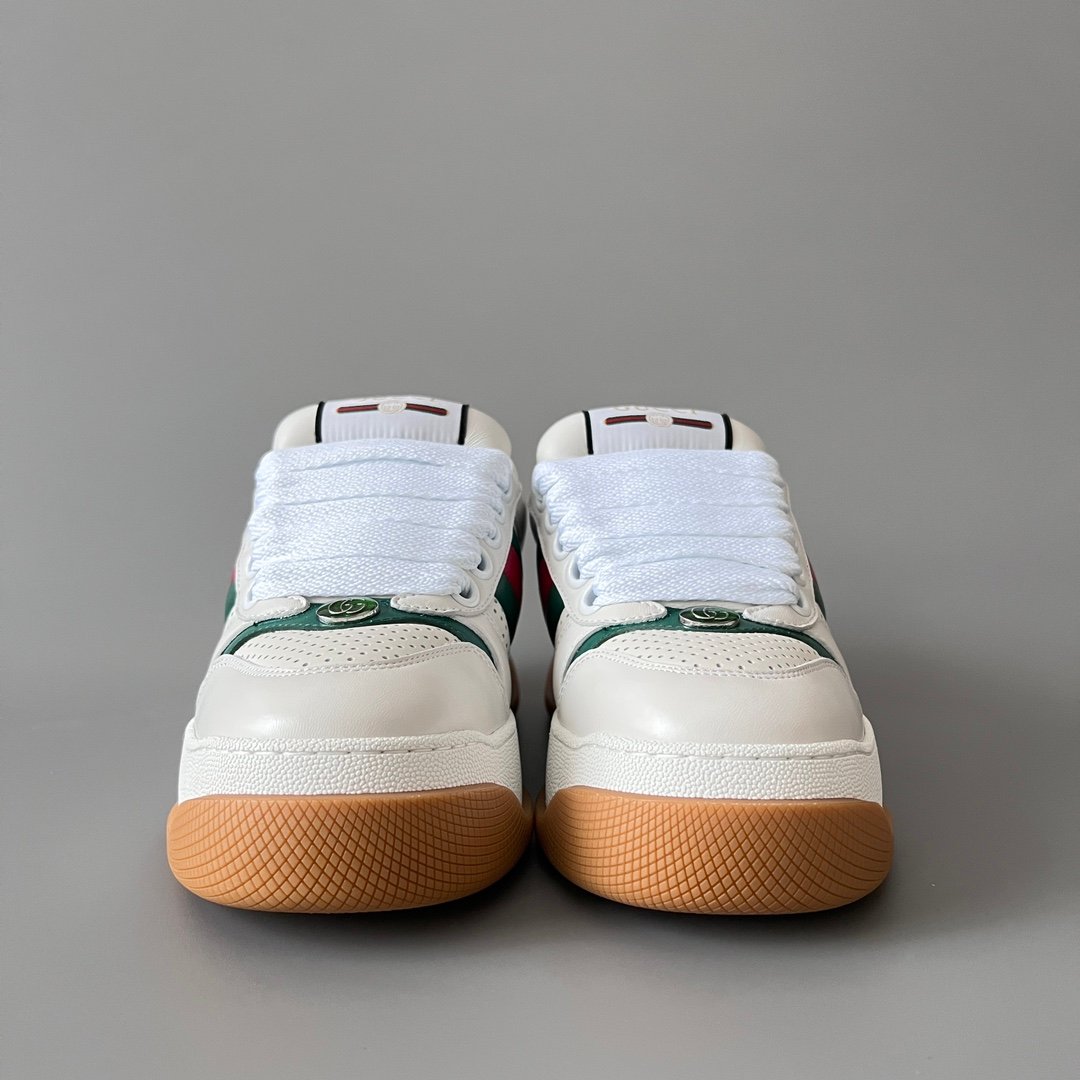 Aurora Custom Gucci Screener "Chunky Platform" Ivory Leather Sneaker with Web Stripe (Unisex Edition) - Image 2
