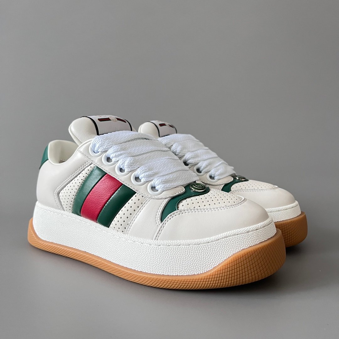 Aurora Custom Gucci Screener "Chunky Platform" Ivory Leather Sneaker with Web Stripe (Unisex Edition) - Image 3