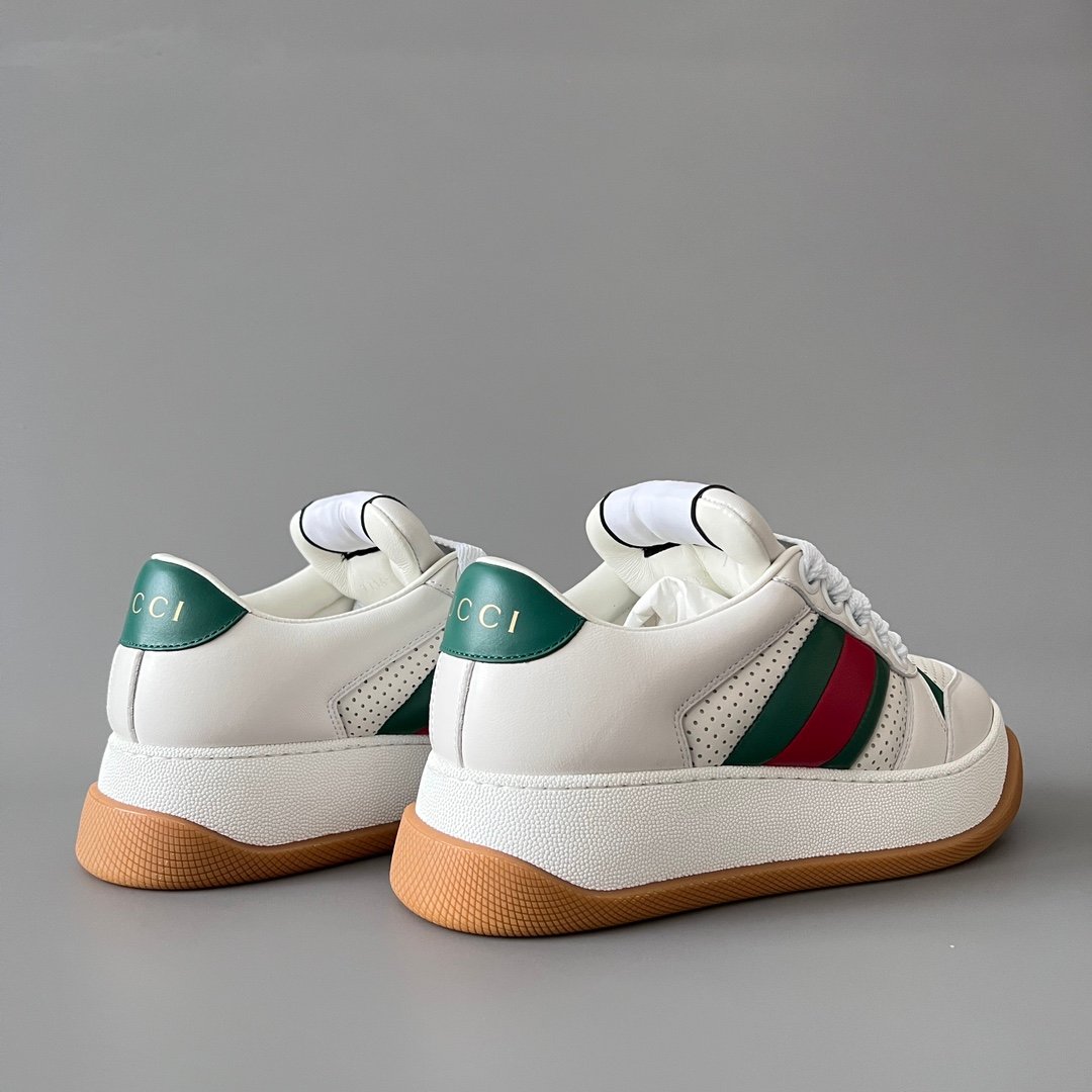 Aurora Custom Gucci Screener "Chunky Platform" Ivory Leather Sneaker with Web Stripe (Unisex Edition) - Image 4