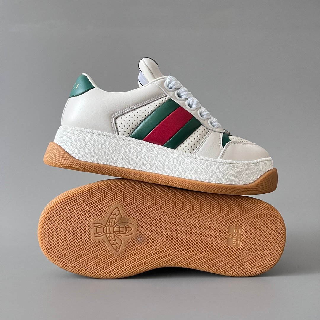 Aurora Custom Gucci Screener "Chunky Platform" Ivory Leather Sneaker with Web Stripe (Unisex Edition) - Image 6
