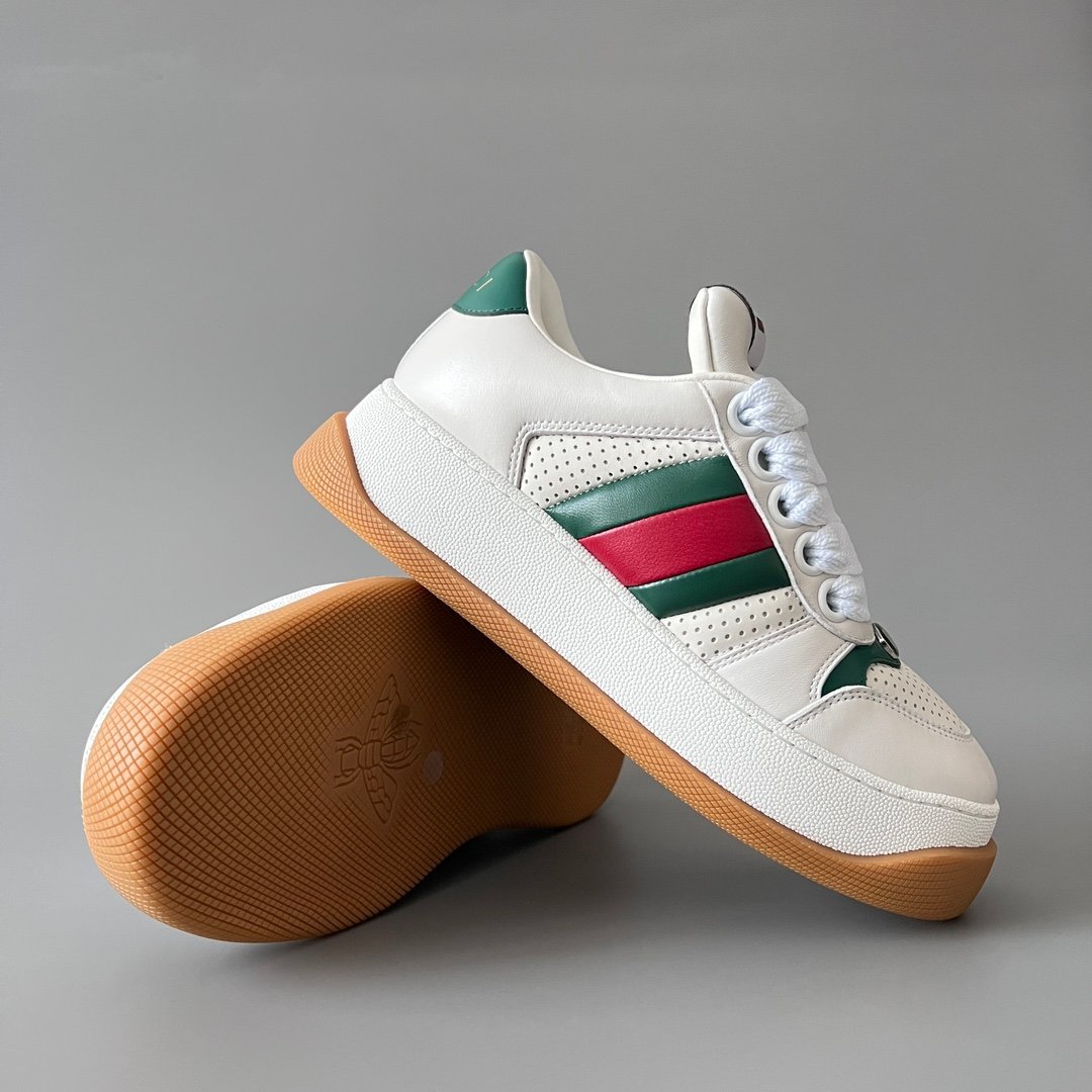Aurora Custom Gucci Screener "Chunky Platform" Ivory Leather Sneaker with Web Stripe (Unisex Edition) - Image 7
