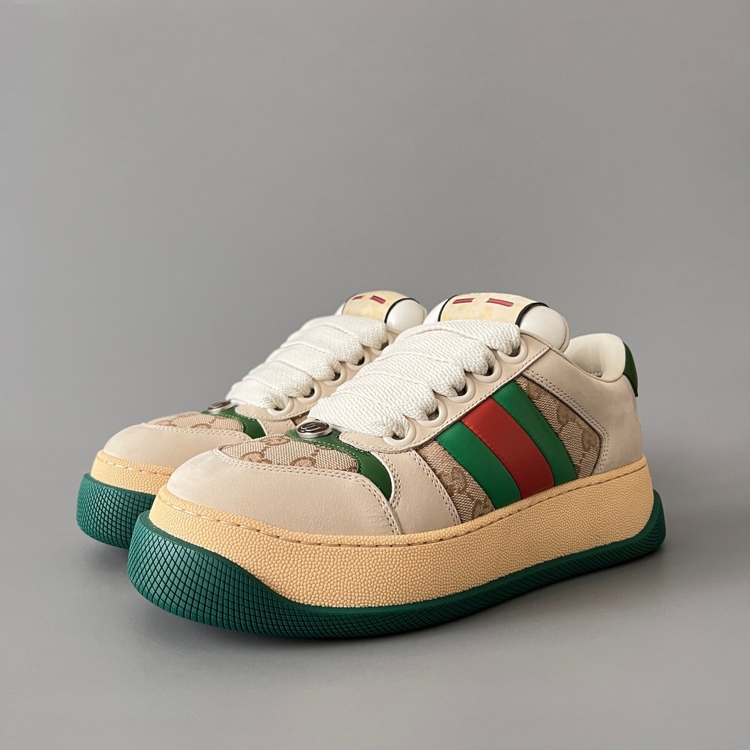 Aurora Custom Gucci Screener "Chunky Platform" GG Supreme Canvas & Cream Suede Sneaker with Web Stripe (Unisex Edition)