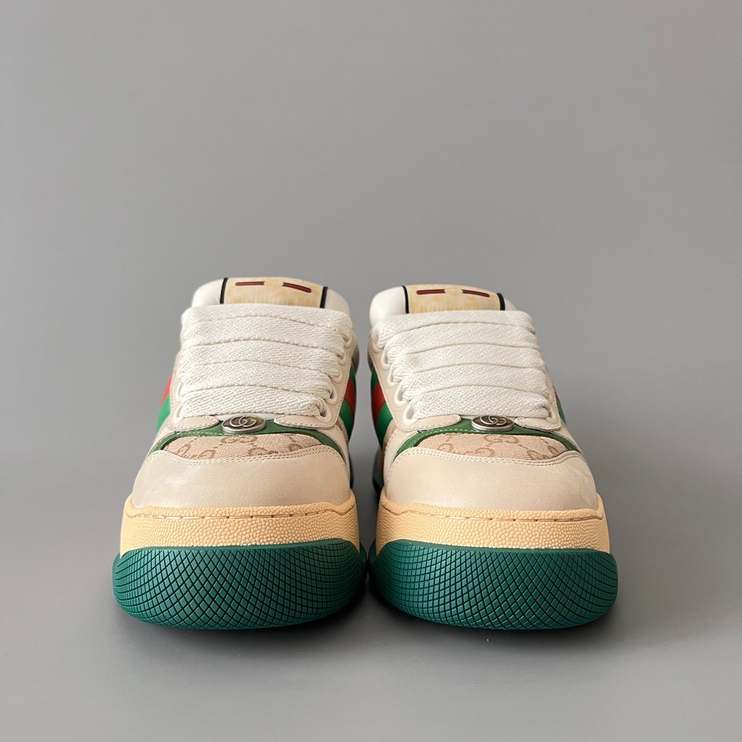 Aurora Custom Gucci Screener "Chunky Platform" GG Supreme Canvas & Cream Suede Sneaker with Web Stripe (Unisex Edition) - Image 2