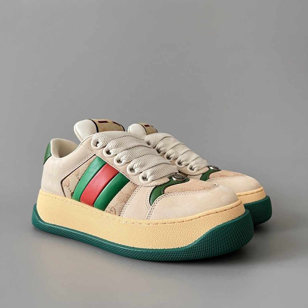 Aurora Custom Gucci Screener "Chunky Platform" GG Supreme Canvas & Cream Suede Sneaker with Web Stripe (Unisex Edition) - Image 3
