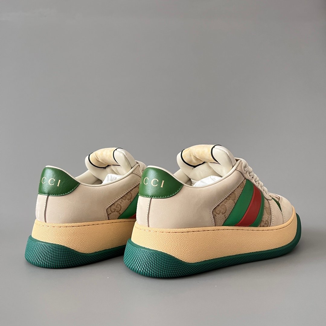 Aurora Custom Gucci Screener "Chunky Platform" GG Supreme Canvas & Cream Suede Sneaker with Web Stripe (Unisex Edition) - Image 4