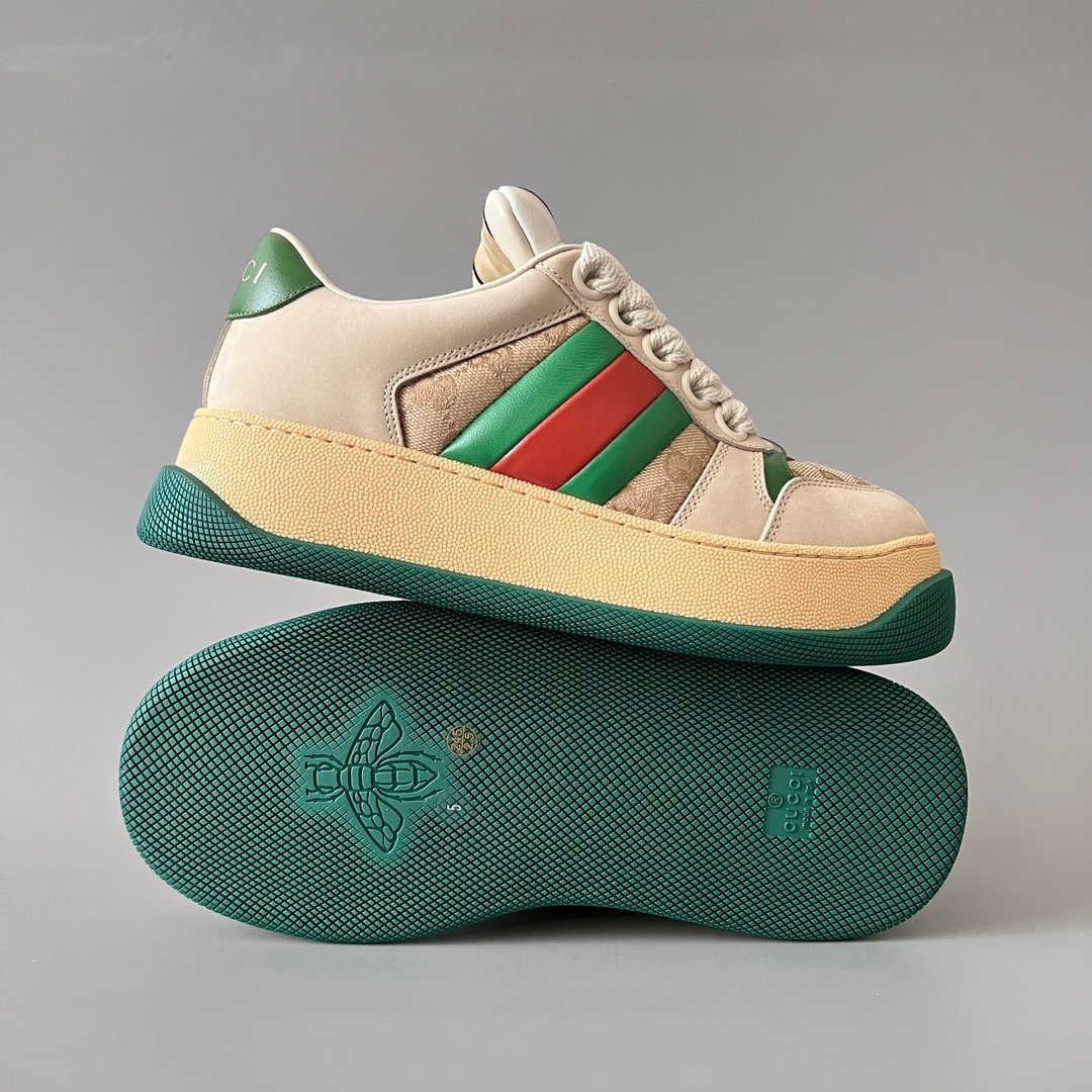 Aurora Custom Gucci Screener "Chunky Platform" GG Supreme Canvas & Cream Suede Sneaker with Web Stripe (Unisex Edition) - Image 6