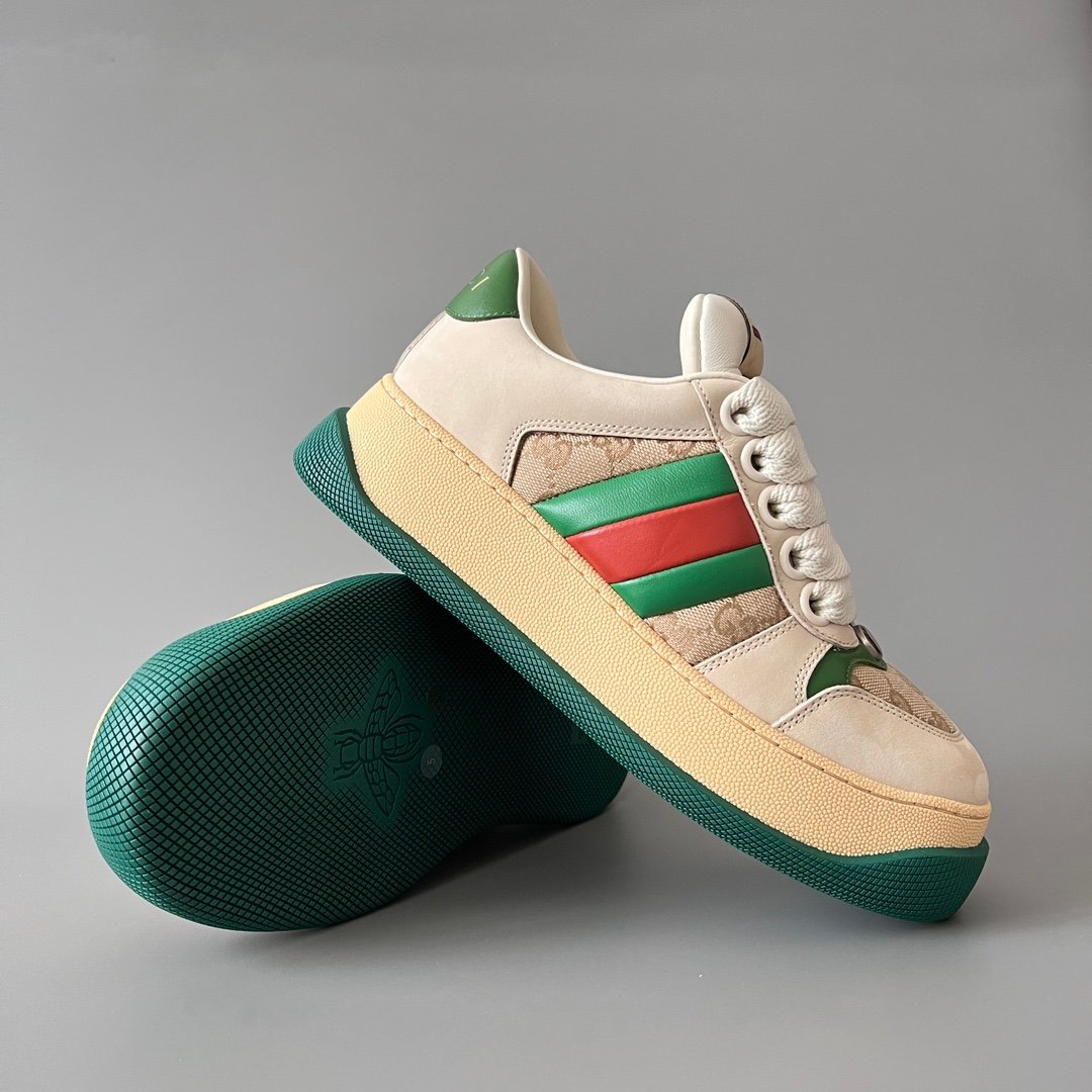 Aurora Custom Gucci Screener "Chunky Platform" GG Supreme Canvas & Cream Suede Sneaker with Web Stripe (Unisex Edition) - Image 7