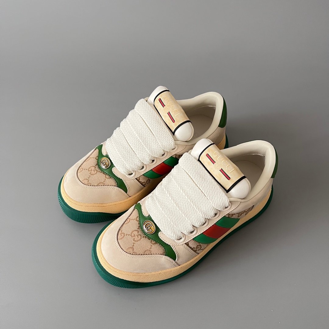 Aurora Custom Gucci Screener "Chunky Platform" GG Supreme Canvas & Cream Suede Sneaker with Web Stripe (Unisex Edition) - Image 8