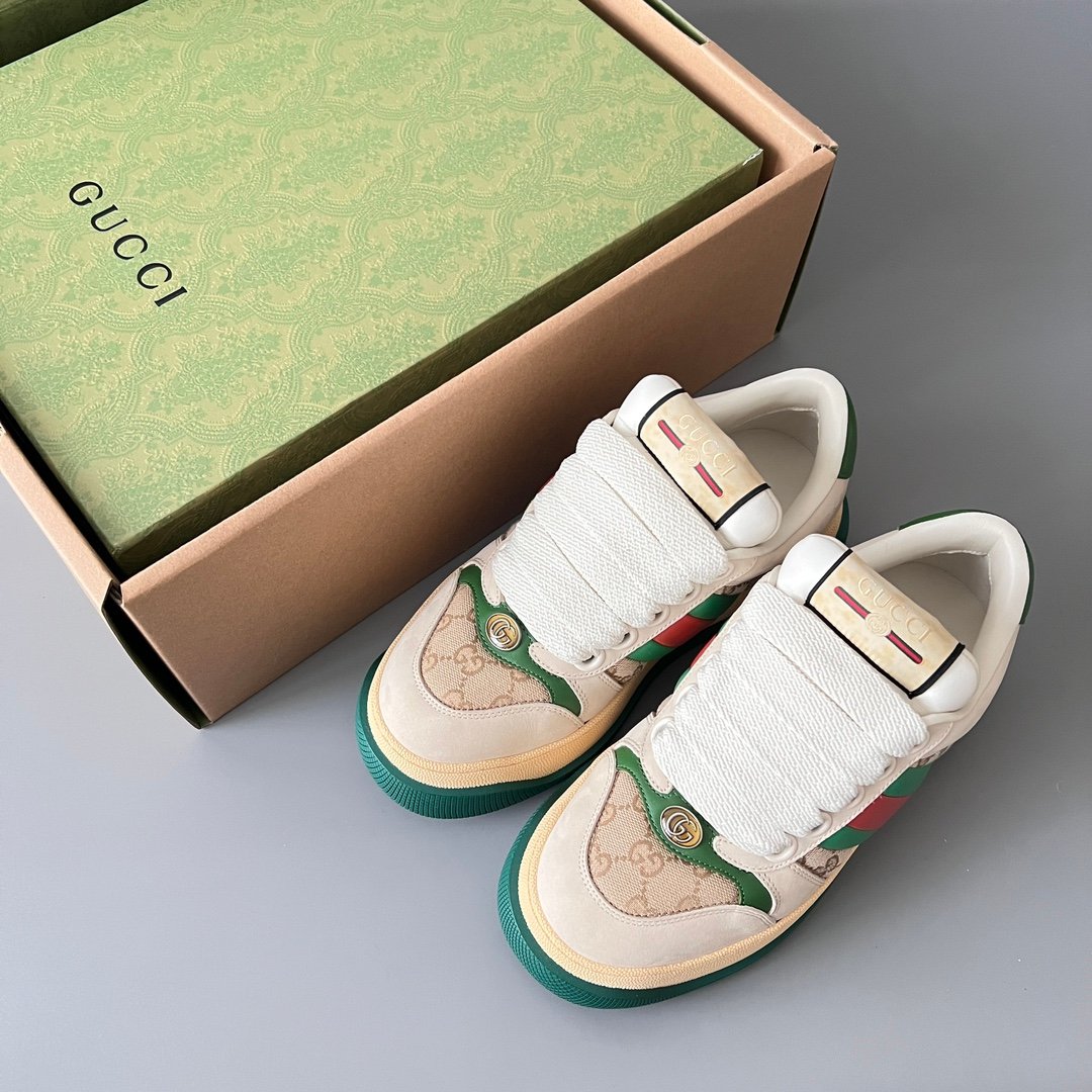 Aurora Custom Gucci Screener "Chunky Platform" GG Supreme Canvas & Cream Suede Sneaker with Web Stripe (Unisex Edition) - Image 9