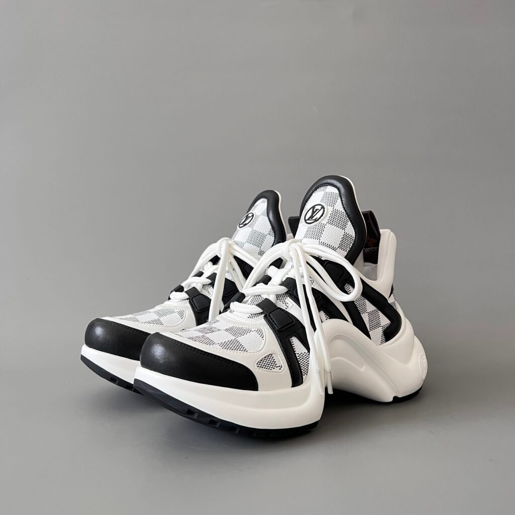 AuroraCustom LV Archlight Series Monochromatic White & Black Damier Checkerboard Mesh Luxury Wavy Platform Sneaker (Women's Exclusive)