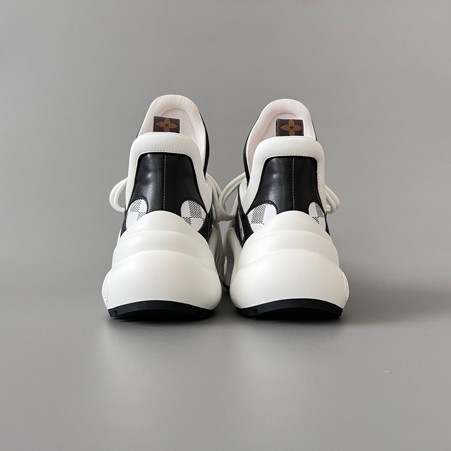 AuroraCustom LV Archlight Series Monochromatic White & Black Damier Checkerboard Mesh Luxury Wavy Platform Sneaker (Women's Exclusive) - Image 5