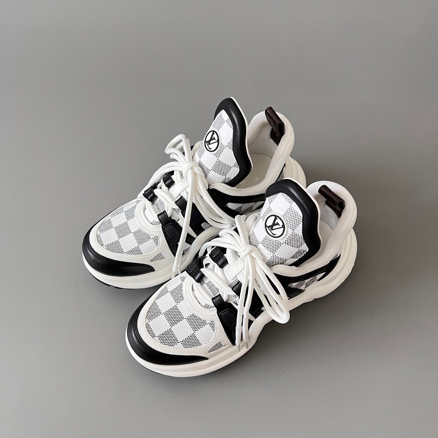 AuroraCustom LV Archlight Series Monochromatic White & Black Damier Checkerboard Mesh Luxury Wavy Platform Sneaker (Women's Exclusive) - Image 8