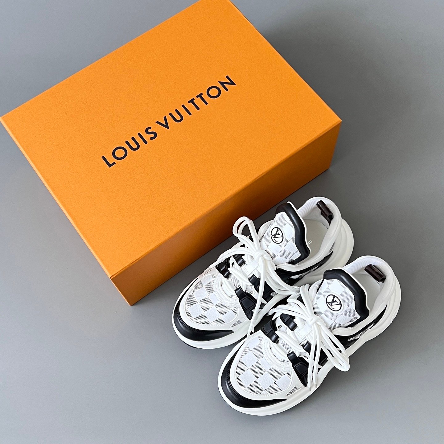 AuroraCustom LV Archlight Series Monochromatic White & Black Damier Checkerboard Mesh Luxury Wavy Platform Sneaker (Women's Exclusive) - Image 9
