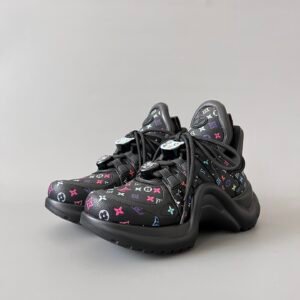 AuroraCustom LV Archlight Series Obsidian Black Cyber-Pop Multi-Color Monogram Leather Playful Rainbow Charms Luxury Wavy Platform Sneaker (Women's Exclusive)