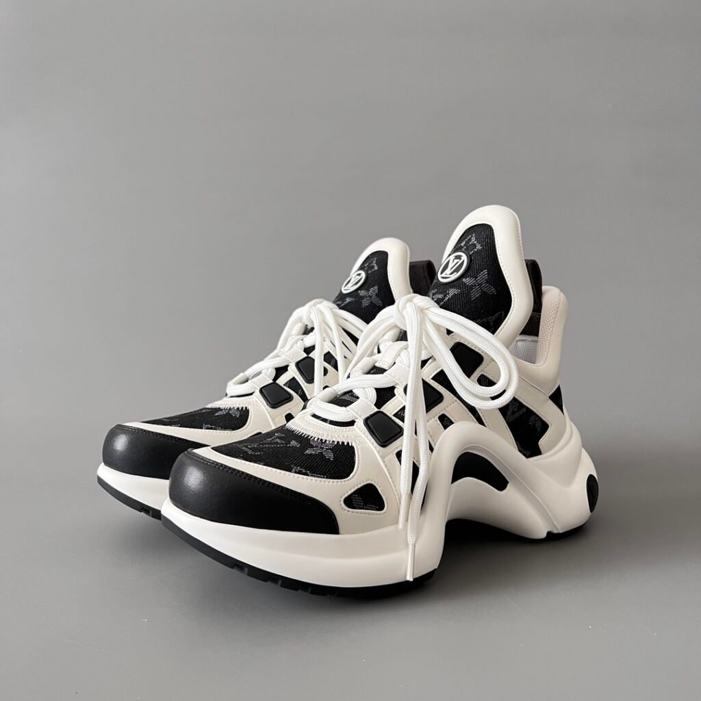 AuroraCustom LV Archlight Series Monochromatic Panda Black Monogram Jacquard & White Leather Luxury Wavy Platform Sneaker (Women's Exclusive)