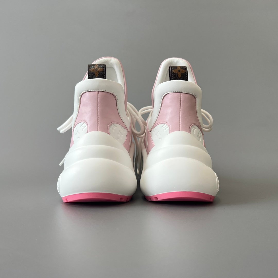 AuroraCustom LV Archlight Series Optic White Debossed Monogram Leather & Pastel Pink Luxury Wavy Platform Sneaker (Women's Exclusive) - Image 5