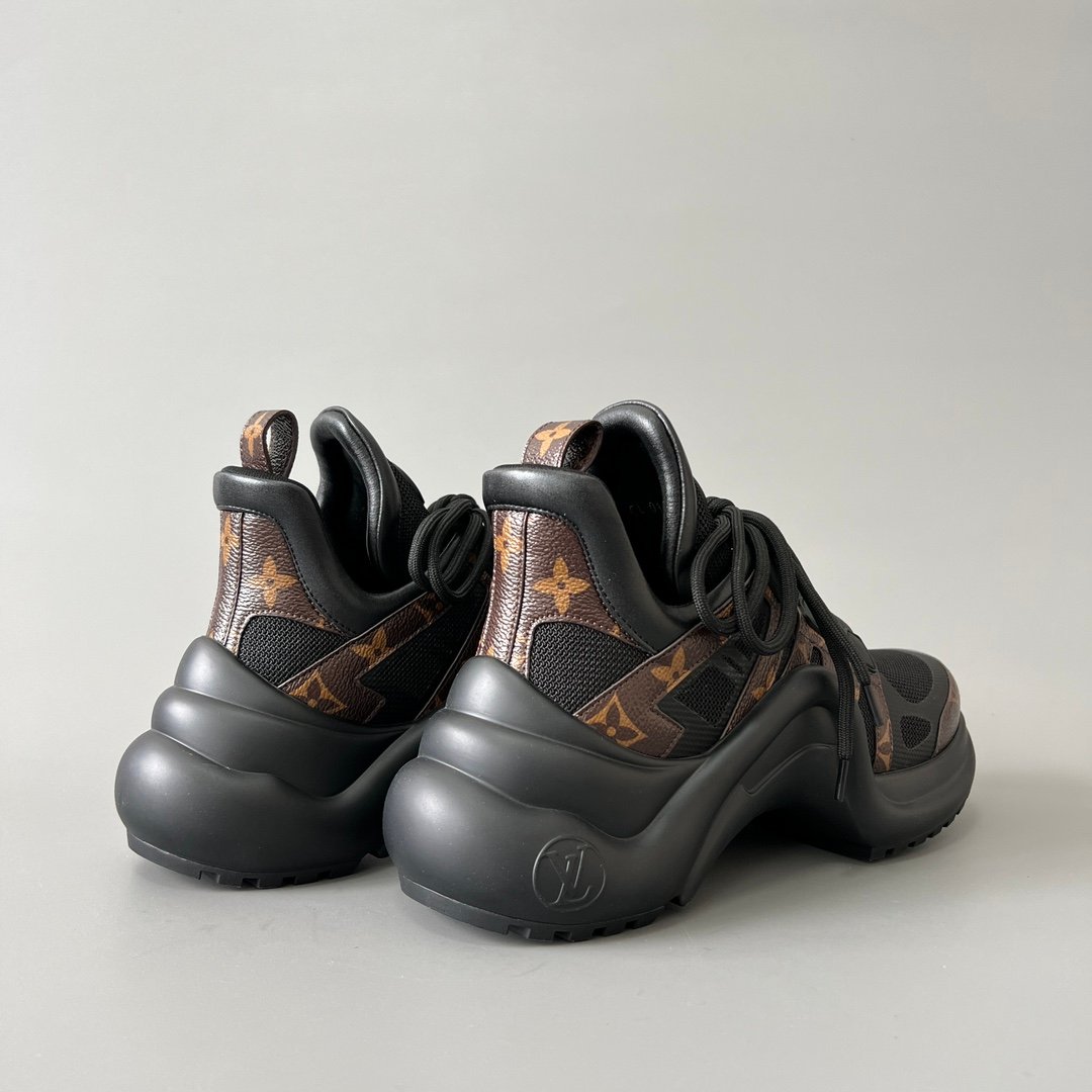 AuroraCustom LV Archlight Series Obsidian Black Mesh & Classic Brown Monogram Canvas Luxury Wavy Platform Sneaker (Women's Exclusive) - Image 4