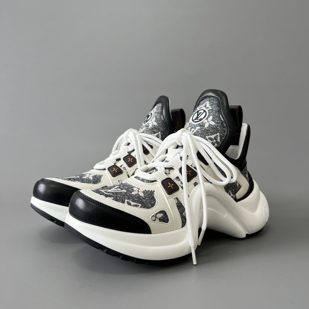 AuroraCustom LV Archlight Series Obsidian Black Monogram Denim Luxury Wavy Platform Sneaker (Women's Exclusive)