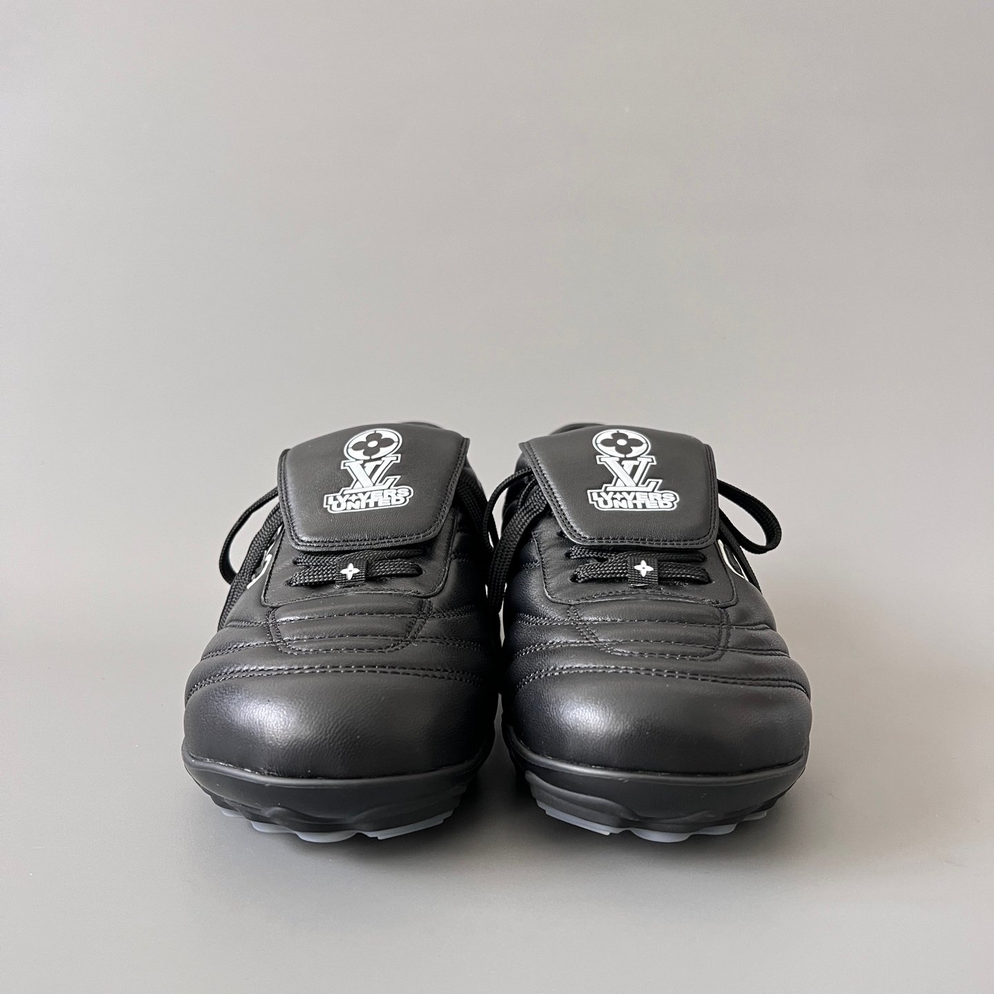 AuroraCustom LV Footprint Soccer Series Obsidian Core Black Premium Leather Fold-Over Tongue Avant-Garde Luxury Statement Sneaker (Unisex Edition) - Image 2