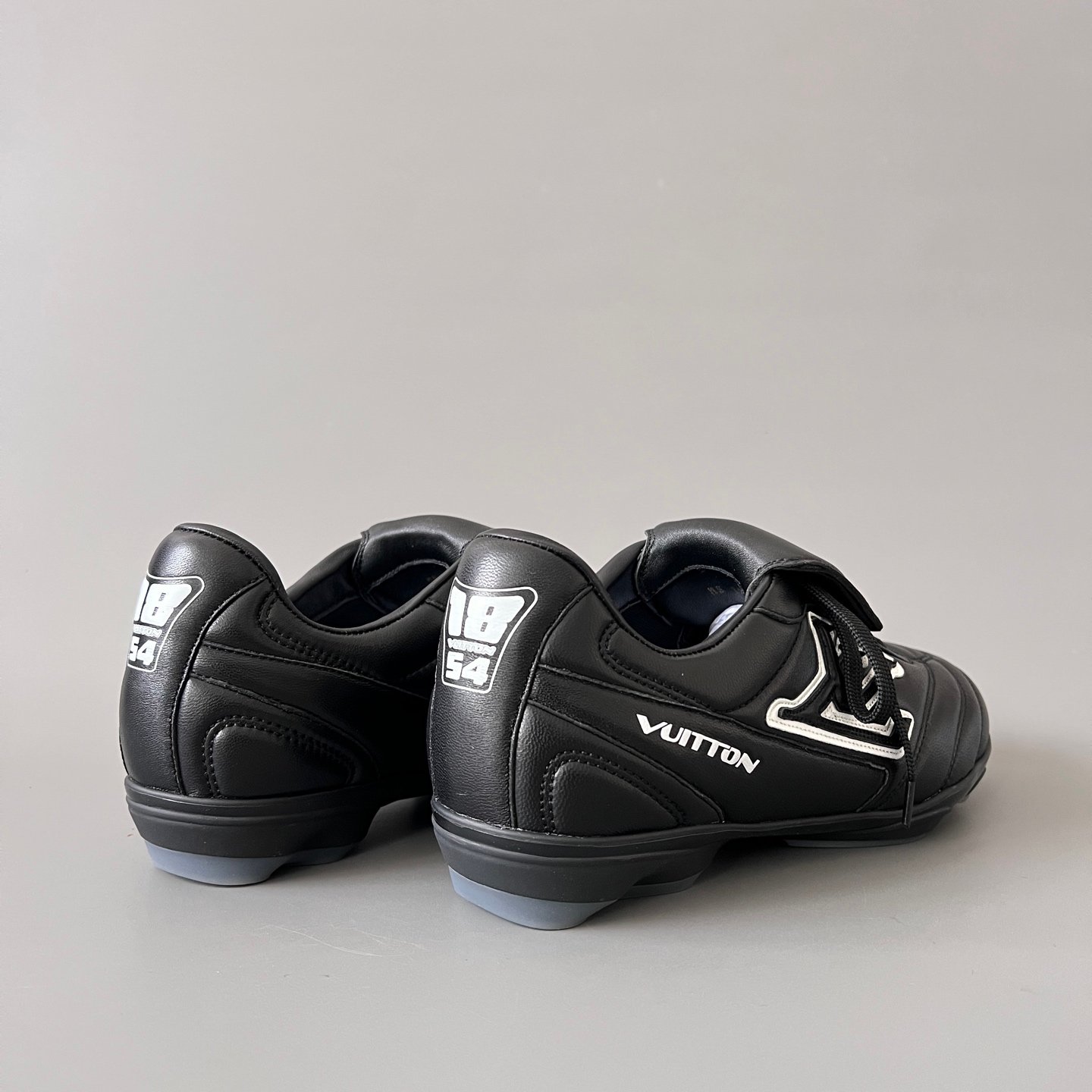 AuroraCustom LV Footprint Soccer Series Obsidian Core Black Premium Leather Fold-Over Tongue Avant-Garde Luxury Statement Sneaker (Unisex Edition) - Image 4