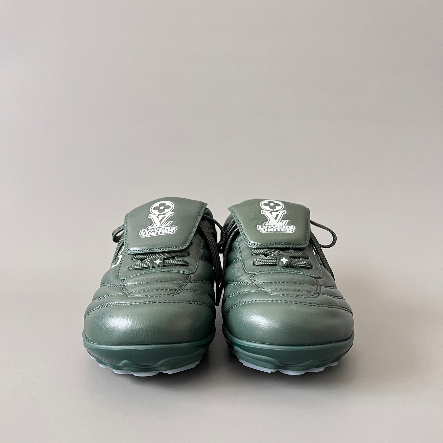 AuroraCustom LV Footprint Soccer Series Forest Pine Green Premium Leather Fold-Over Tongue Avant-Garde Luxury Statement Sneaker (Unisex Edition) - Image 2