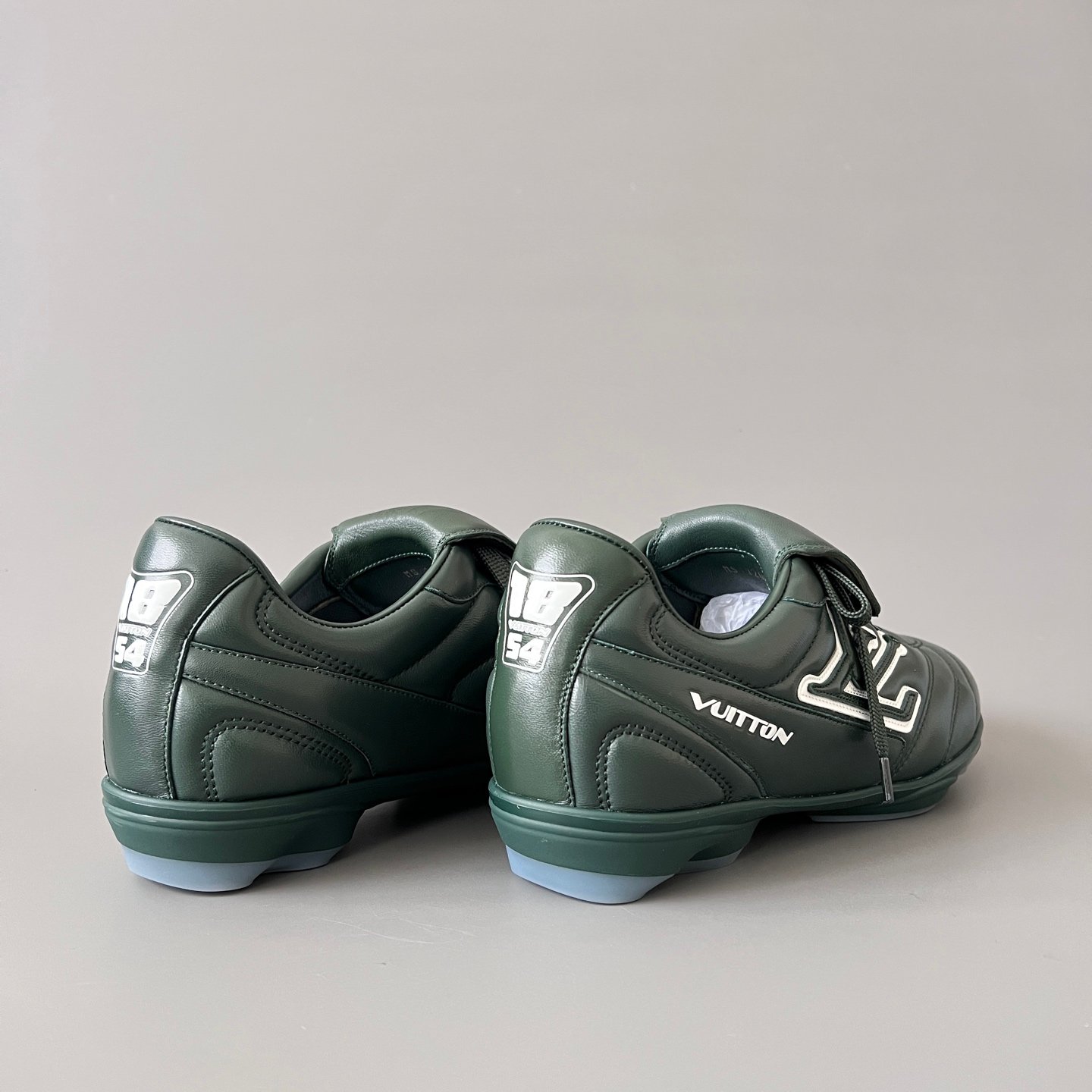 AuroraCustom LV Footprint Soccer Series Forest Pine Green Premium Leather Fold-Over Tongue Avant-Garde Luxury Statement Sneaker (Unisex Edition) - Image 4