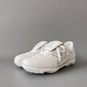AuroraCustom LV Footprint Soccer Series Optic White Premium Leather Fold-Over Tongue Avant-Garde Luxury Statement Sneaker (Unisex Edition)