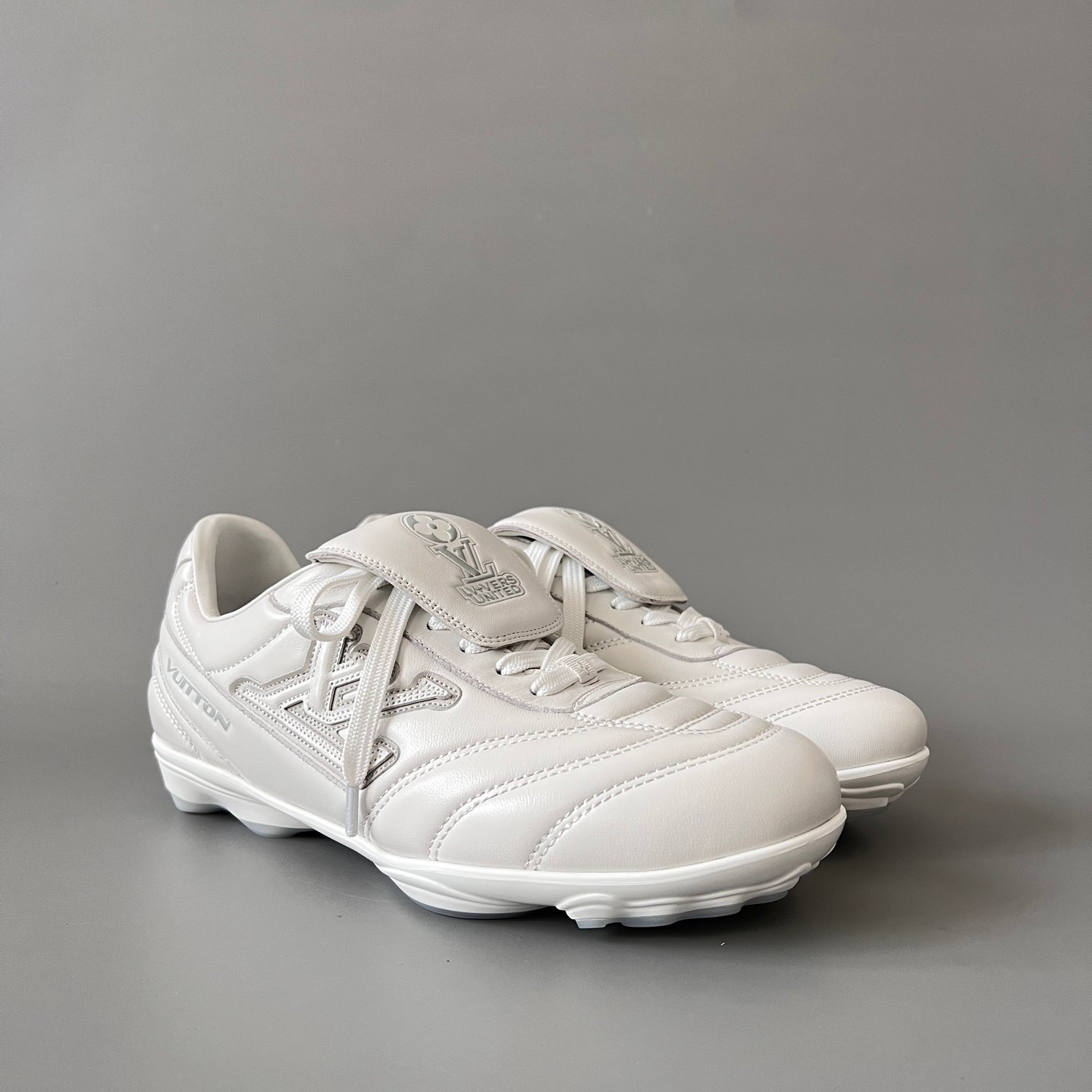 AuroraCustom LV Footprint Soccer Series Optic White Premium Leather Fold-Over Tongue Avant-Garde Luxury Statement Sneaker (Unisex Edition) - Image 3