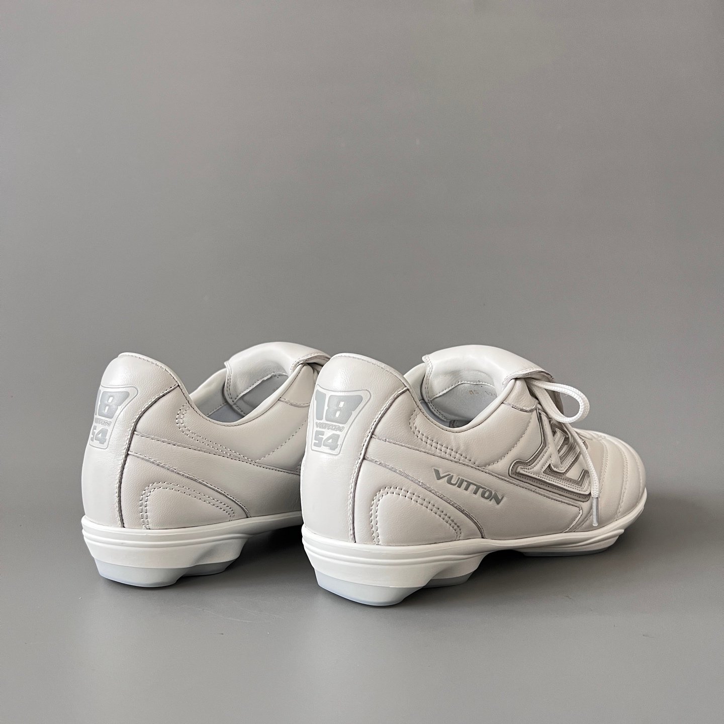 AuroraCustom LV Footprint Soccer Series Optic White Premium Leather Fold-Over Tongue Avant-Garde Luxury Statement Sneaker (Unisex Edition) - Image 4