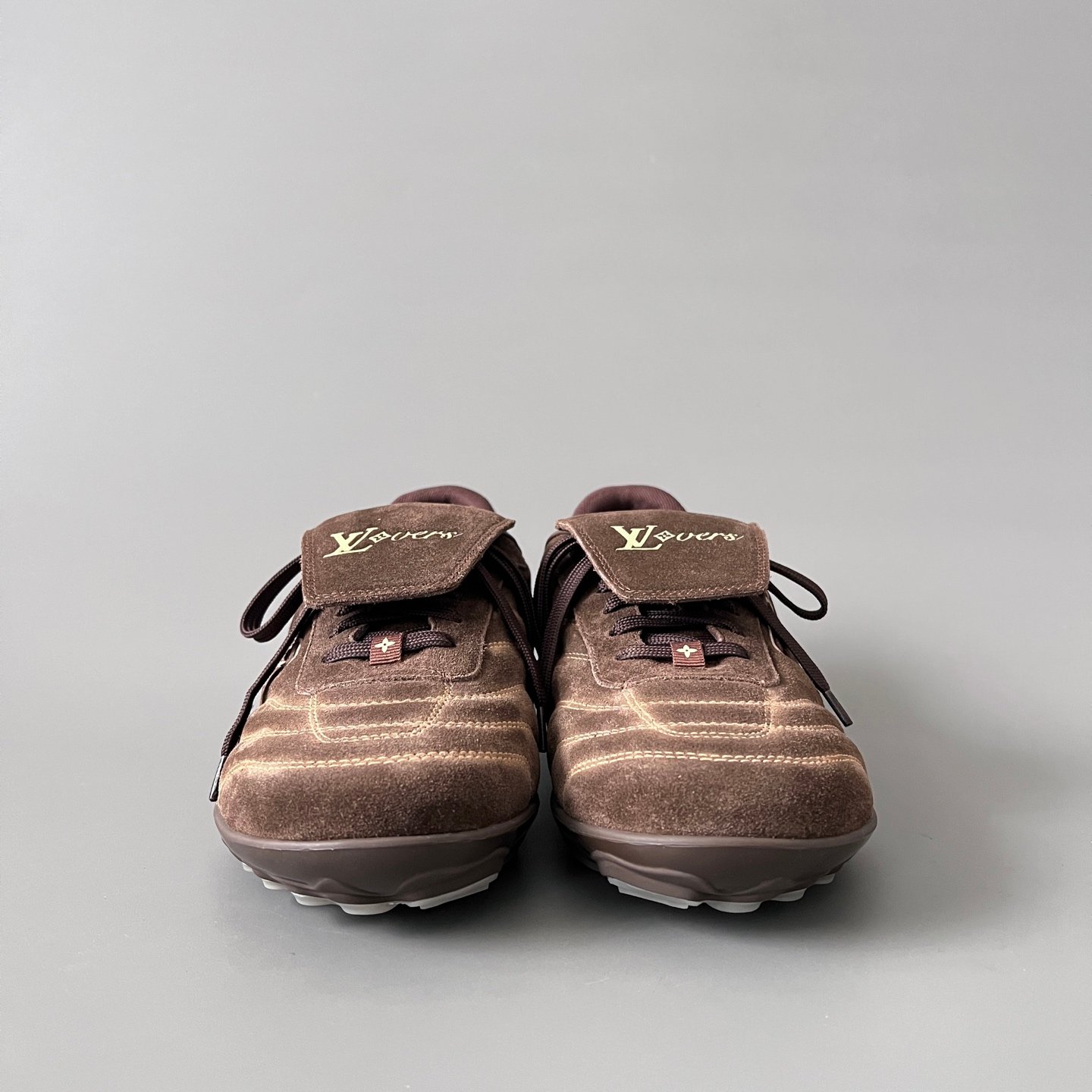 AuroraCustom LV Footprint Soccer Series Espresso Chocolate Suede Fold-Over Tongue Avant-Garde Luxury Statement Sneaker (Unisex Edition) - Image 2