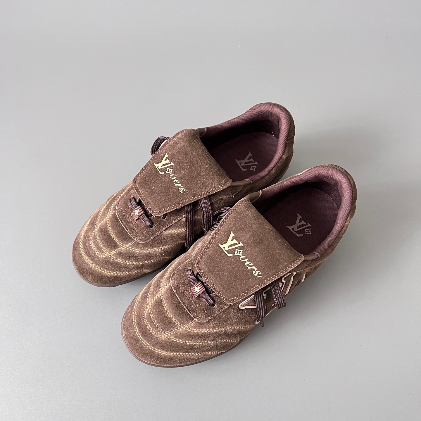 AuroraCustom LV Footprint Soccer Series Espresso Chocolate Suede Fold-Over Tongue Avant-Garde Luxury Statement Sneaker (Unisex Edition) - Image 8