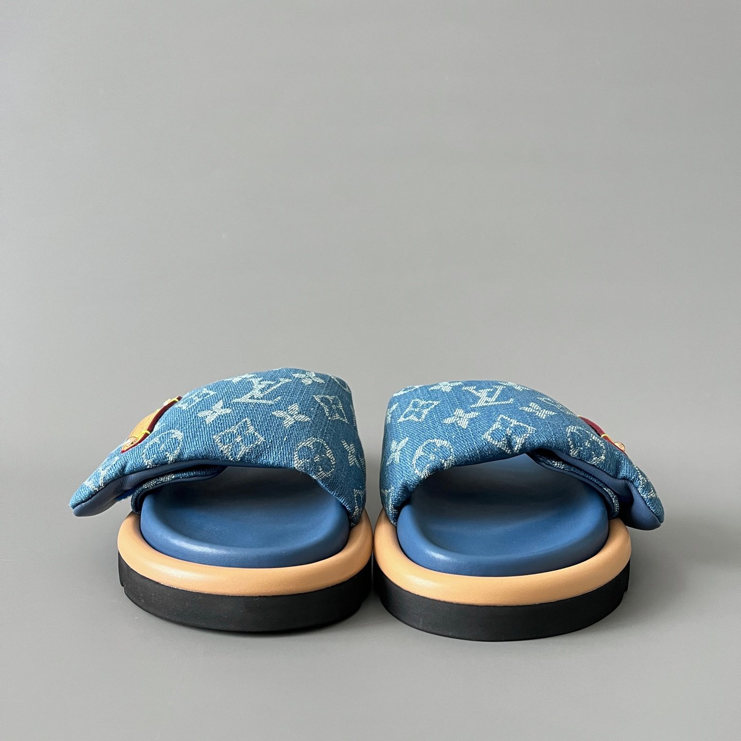 AuroraCustom LV Pool Pillow Comfort Series Royal Indigo Monogram Denim Luxury Flat Slide Sandal (Women's Exclusive) - Image 2