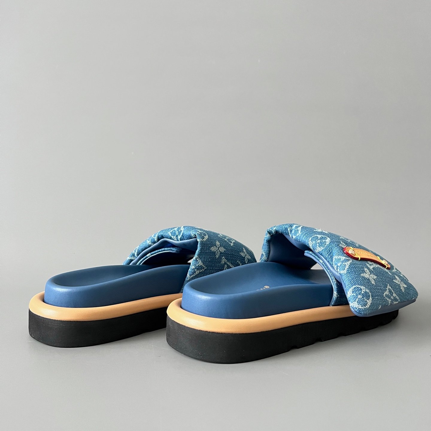 AuroraCustom LV Pool Pillow Comfort Series Royal Indigo Monogram Denim Luxury Flat Slide Sandal (Women's Exclusive) - Image 4