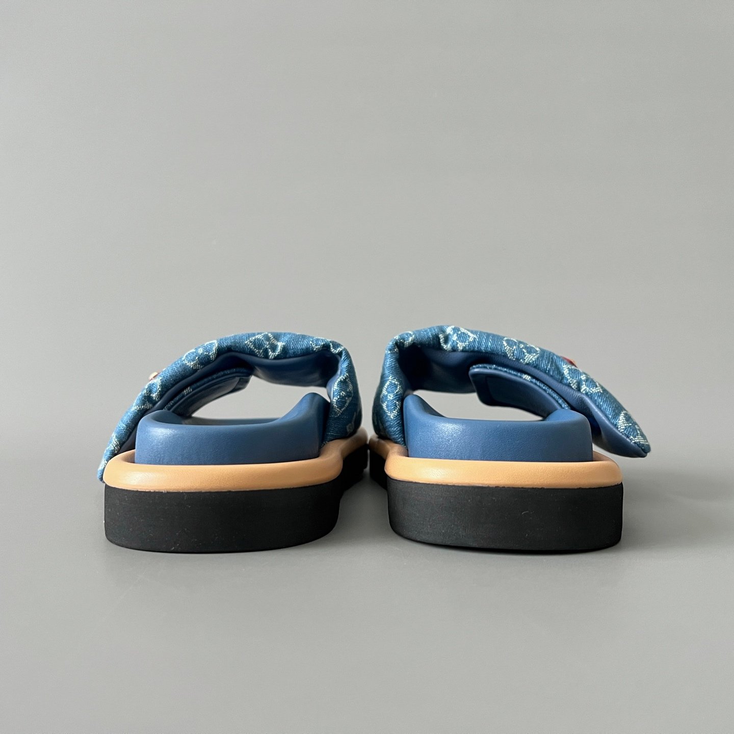 AuroraCustom LV Pool Pillow Comfort Series Royal Indigo Monogram Denim Luxury Flat Slide Sandal (Women's Exclusive) - Image 5